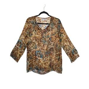 Chico's 100 silk  Women's Brown Floral Top